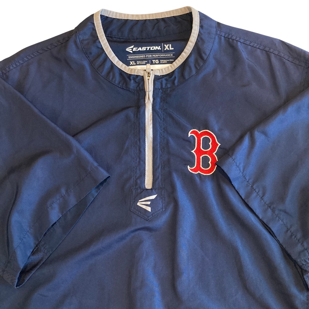 Easton Men XL Boston Red Sox 1/4 Zip S/S Windshirt Navy Blue Lightweight Rain‎